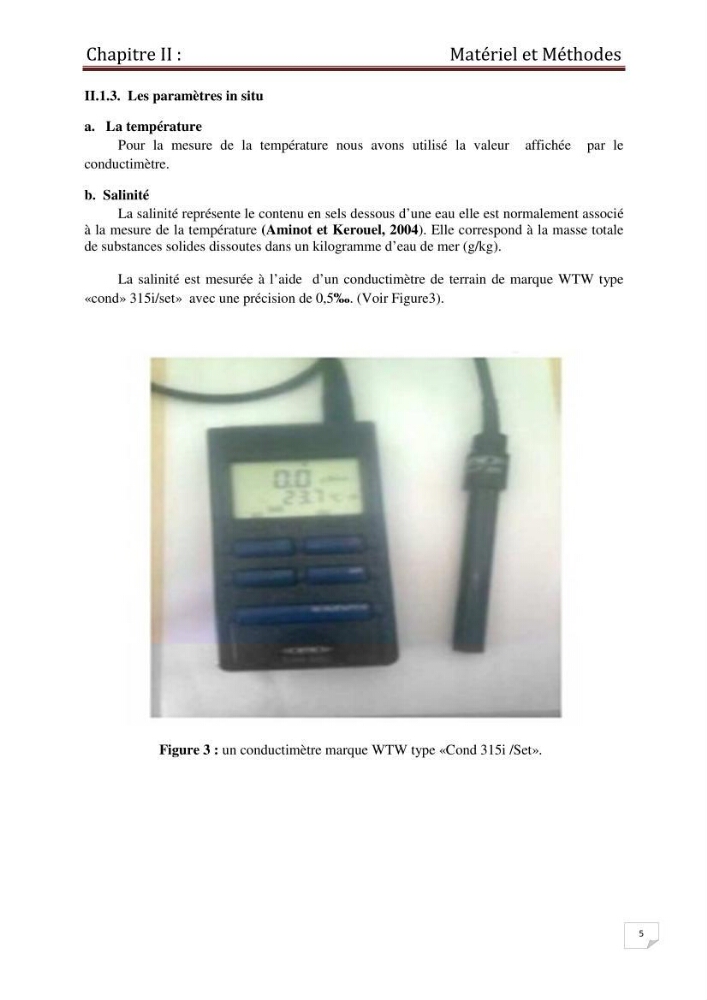 Contrôle des caractéristiques physico-chimiques du sédiment de la plage de Sidi-Fredj