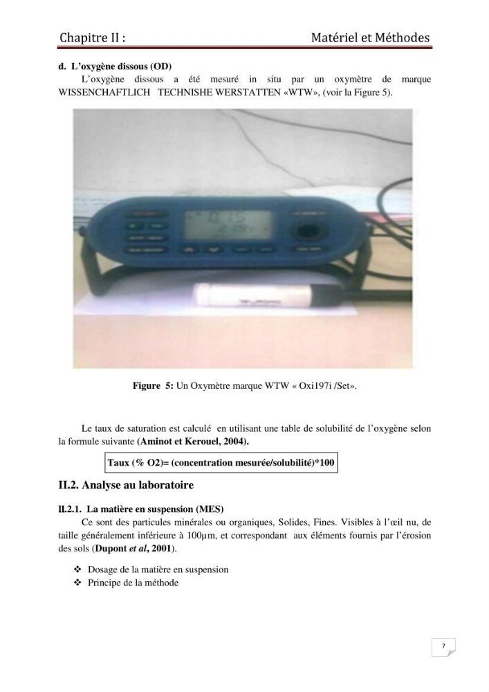 Contrôle des caractéristiques physico-chimiques du sédiment de la plage de Sidi-Fredj