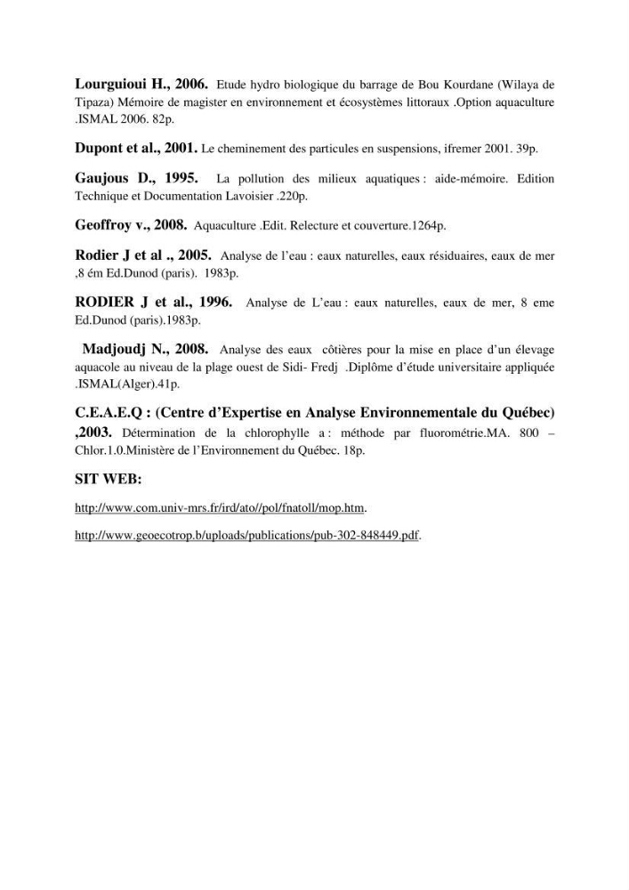Contrôle des caractéristiques physico-chimiques du sédiment de la plage de Sidi-Fredj