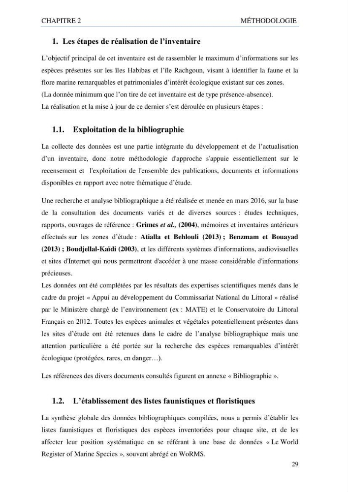 inventaire de la faune et de la flore marine d\'intérêt écologique des sites remarquables de la côte Ouest Algérienne: