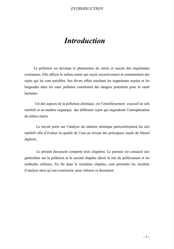Qualité des eaux au niveau des principaux oueds du littoral Algérois