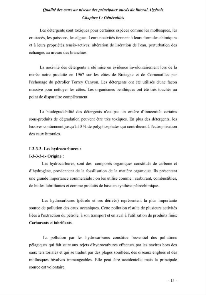 Qualité des eaux au niveau des principaux oueds du littoral Algérois