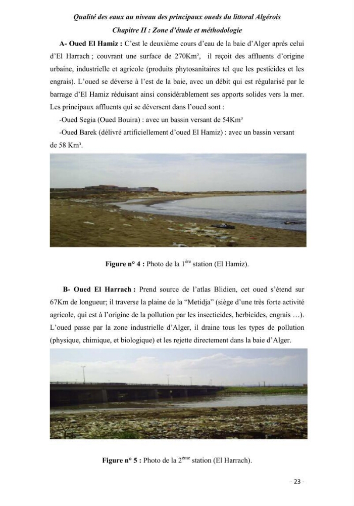Qualité des eaux au niveau des principaux oueds du littoral Algérois
