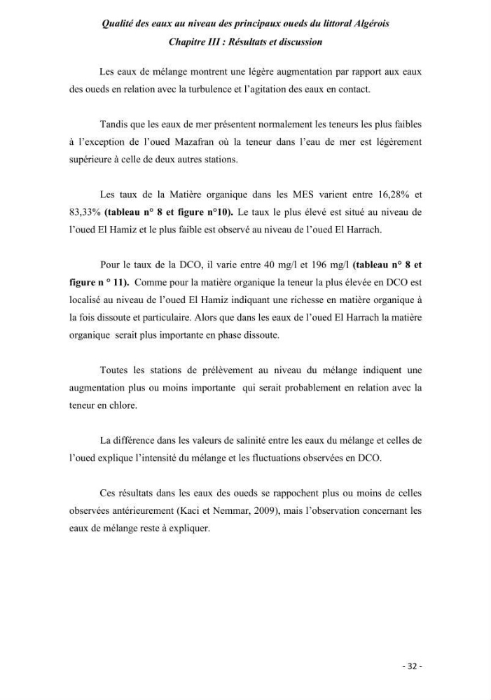 Qualité des eaux au niveau des principaux oueds du littoral Algérois