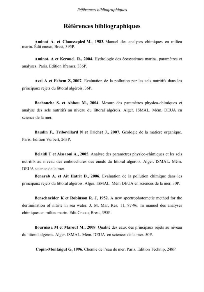Qualité des eaux au niveau des principaux oueds du littoral Algérois