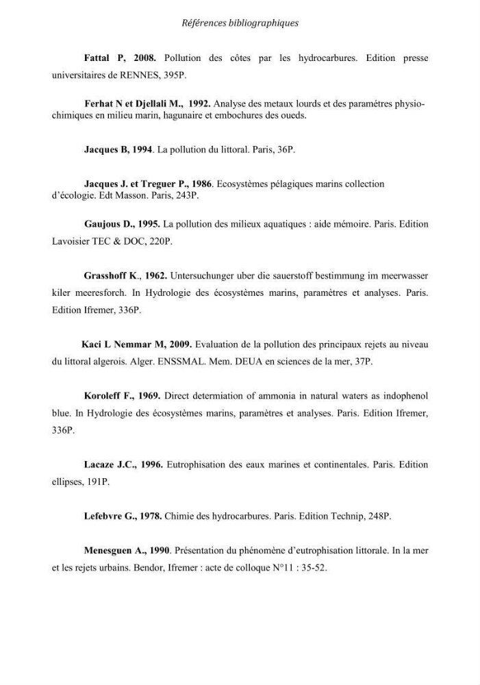 Qualité des eaux au niveau des principaux oueds du littoral Algérois