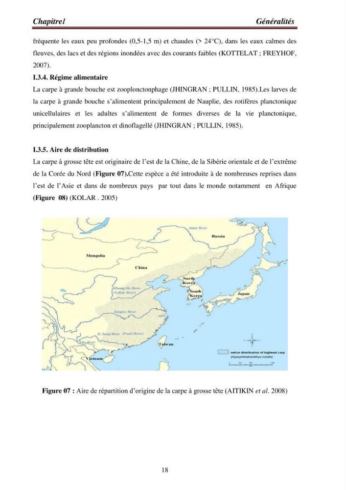 Contribution à la valorisation de la carpe chinoise Aristichthys nobilis (Richardson,1845) et l\'évaluation de la qualité des produits transformés: