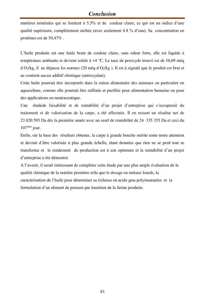 Contribution à la valorisation de la carpe chinoise Aristichthys nobilis (Richardson,1845) et l\'évaluation de la qualité des produits transformés: