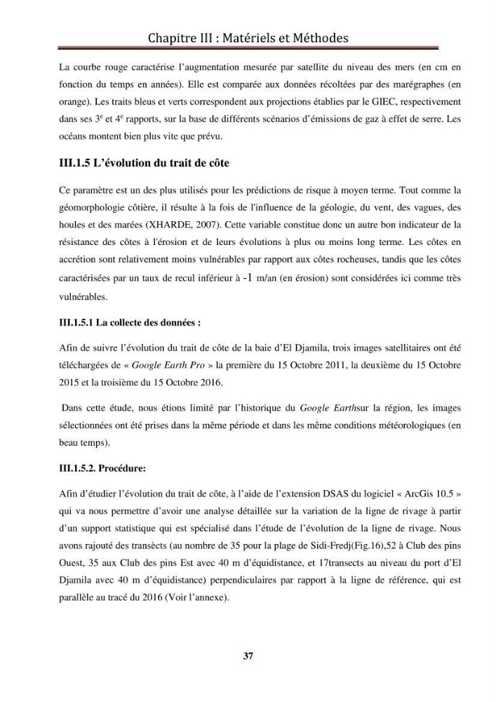 Calcul de l\'indice de vulnérabilité côtière de la baie d\'El Djamila: