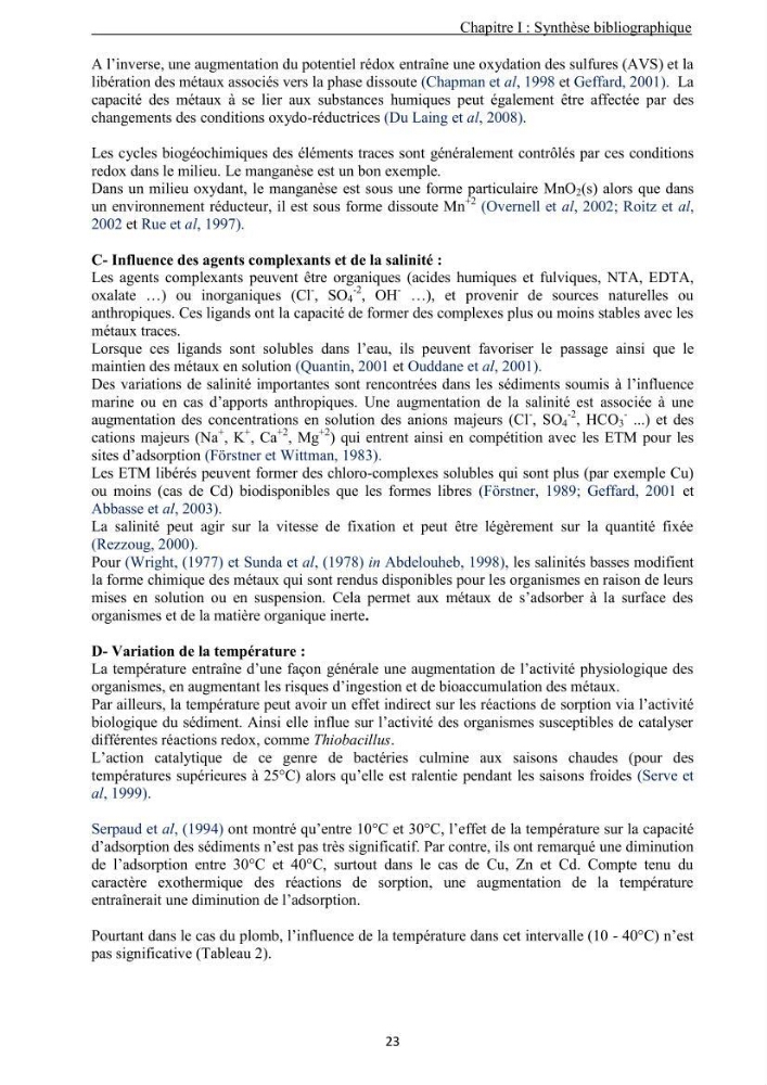 Les métaux traces dans les sédiments de la baie de Bou-Ismail