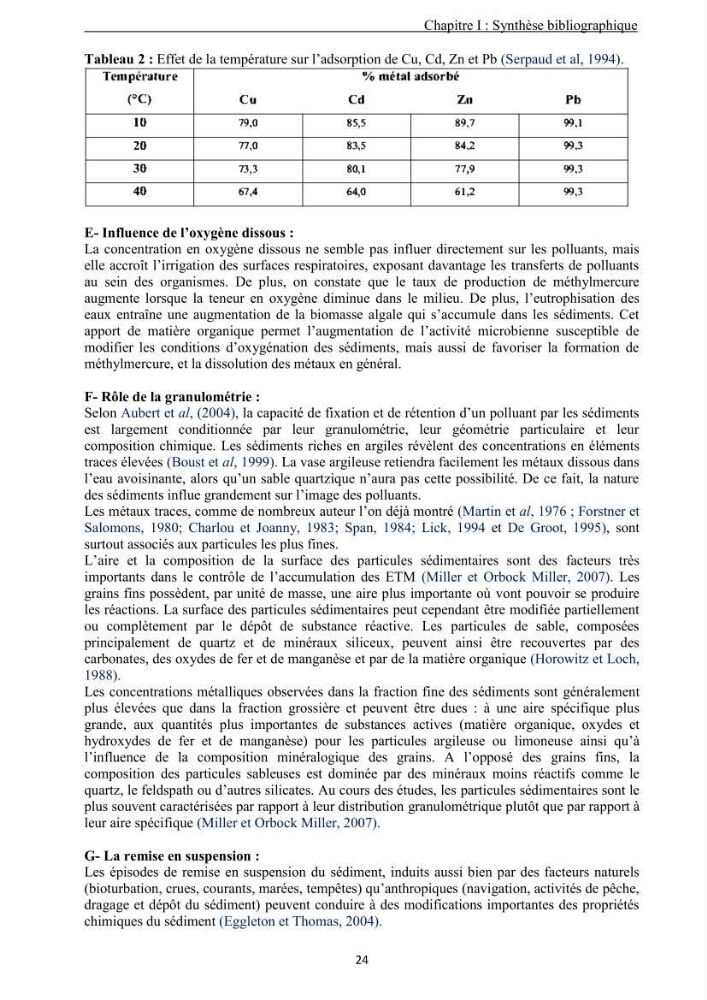 Les métaux traces dans les sédiments de la baie de Bou-Ismail