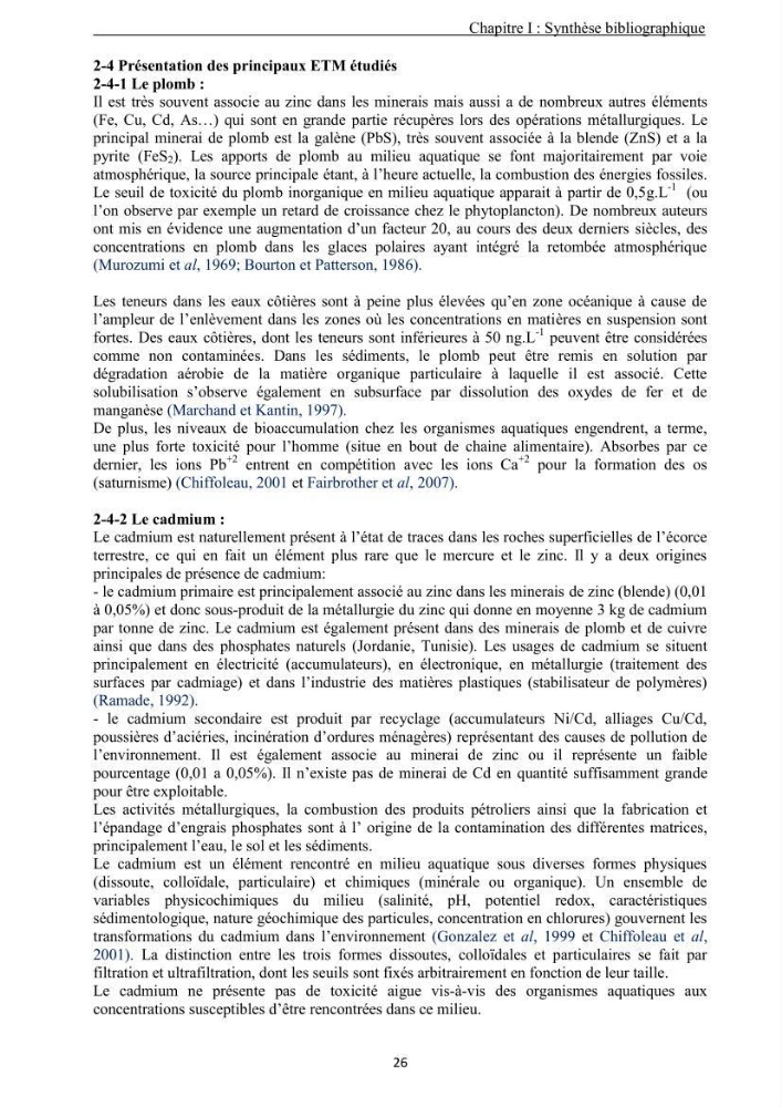 Les métaux traces dans les sédiments de la baie de Bou-Ismail