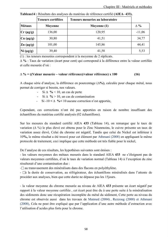 Les métaux traces dans les sédiments de la baie de Bou-Ismail