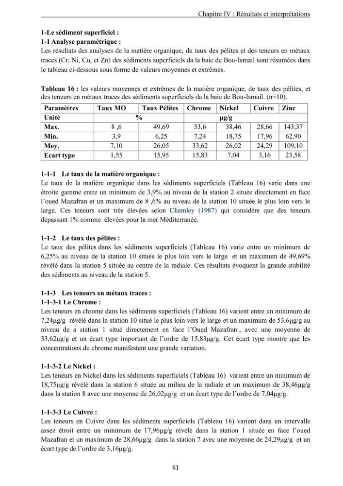 Les métaux traces dans les sédiments de la baie de Bou-Ismail
