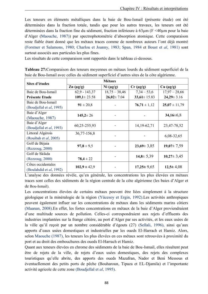 Les métaux traces dans les sédiments de la baie de Bou-Ismail