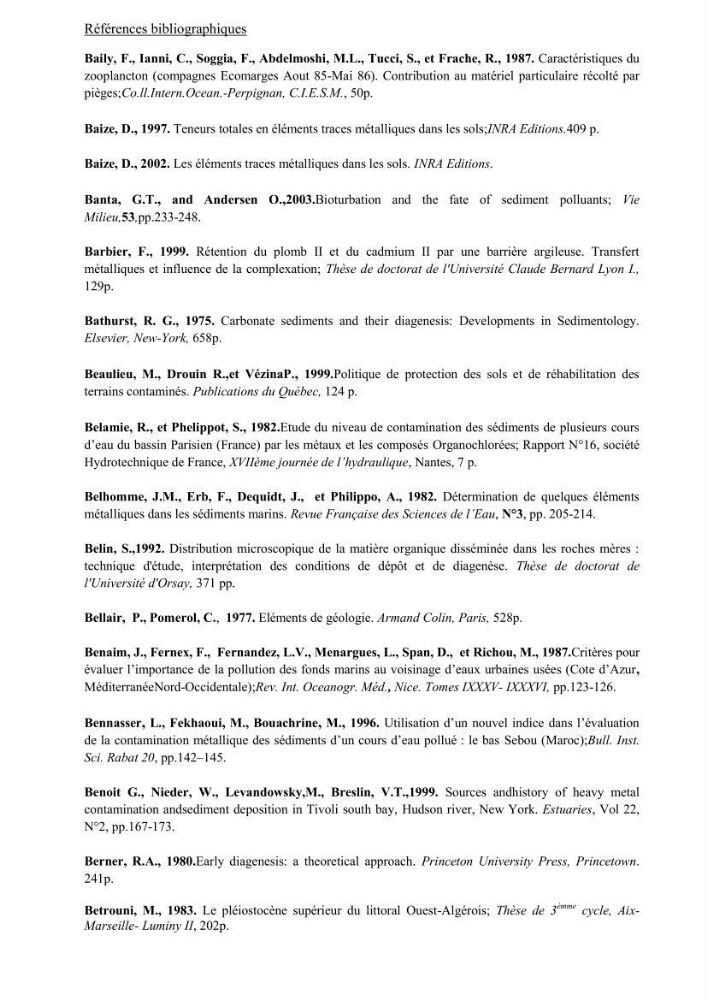 Les métaux traces dans les sédiments de la baie de Bou-Ismail
