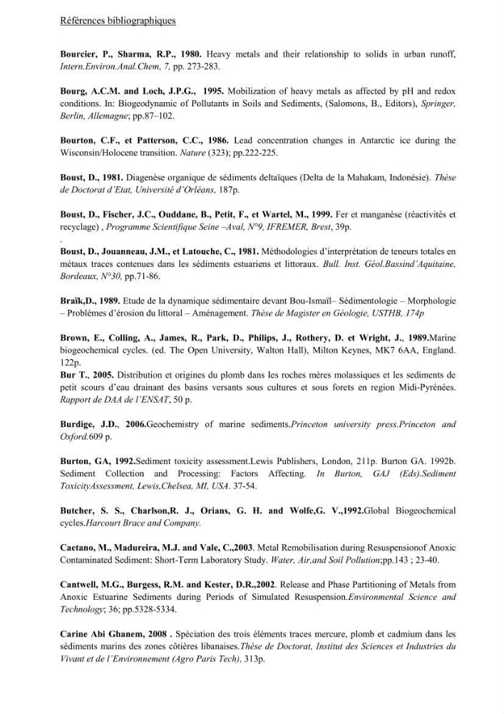 Les métaux traces dans les sédiments de la baie de Bou-Ismail