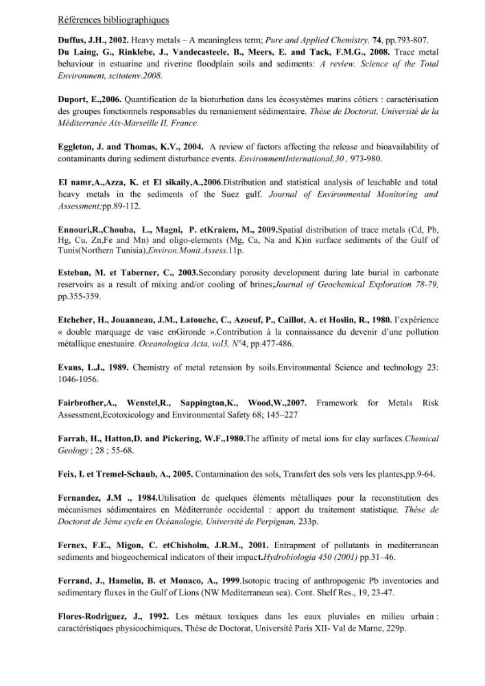 Les métaux traces dans les sédiments de la baie de Bou-Ismail
