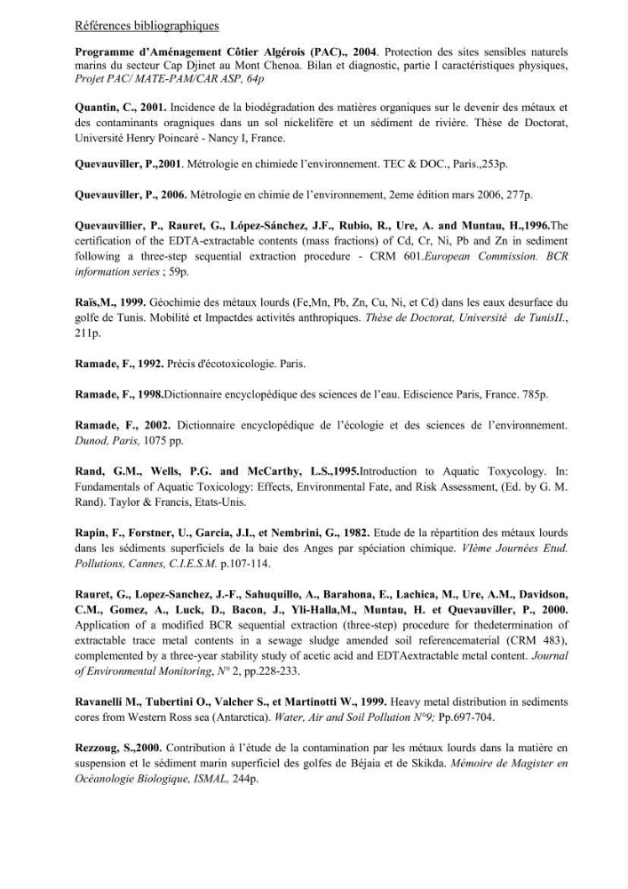 Les métaux traces dans les sédiments de la baie de Bou-Ismail