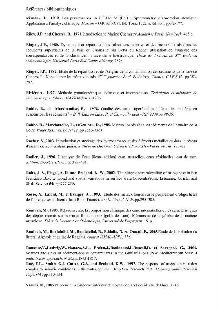 Les métaux traces dans les sédiments de la baie de Bou-Ismail