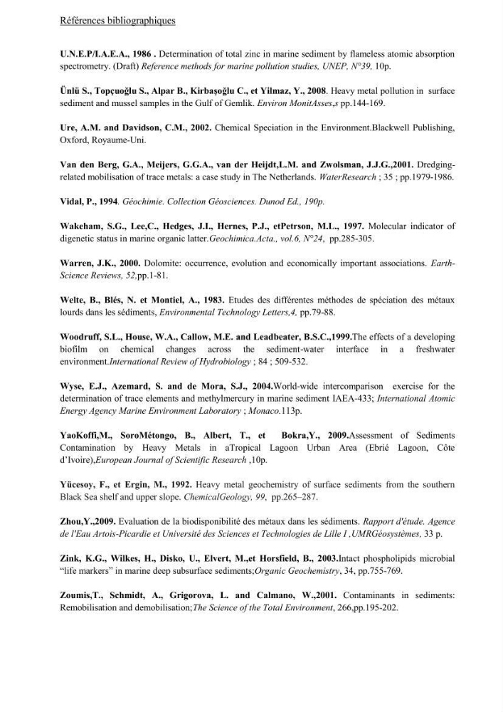 Les métaux traces dans les sédiments de la baie de Bou-Ismail