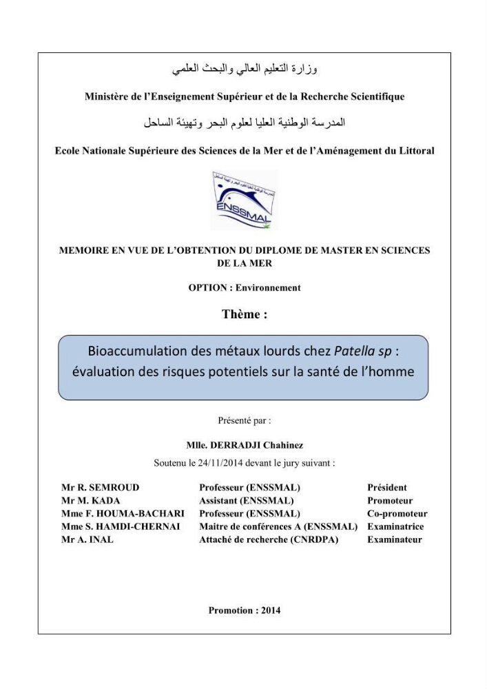Bioaccumulation des métaux lourds chez Patella sp