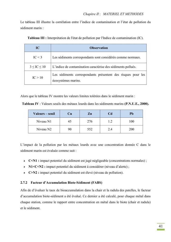 Bioaccumulation des métaux lourds chez Patella sp