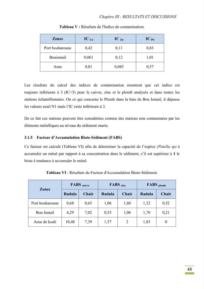 Bioaccumulation des métaux lourds chez Patella sp