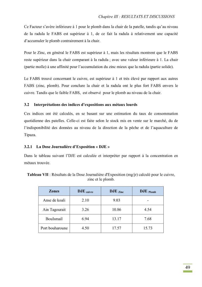 Bioaccumulation des métaux lourds chez Patella sp