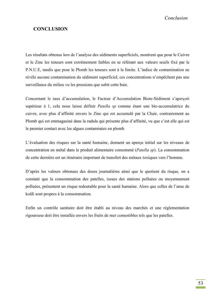 Bioaccumulation des métaux lourds chez Patella sp