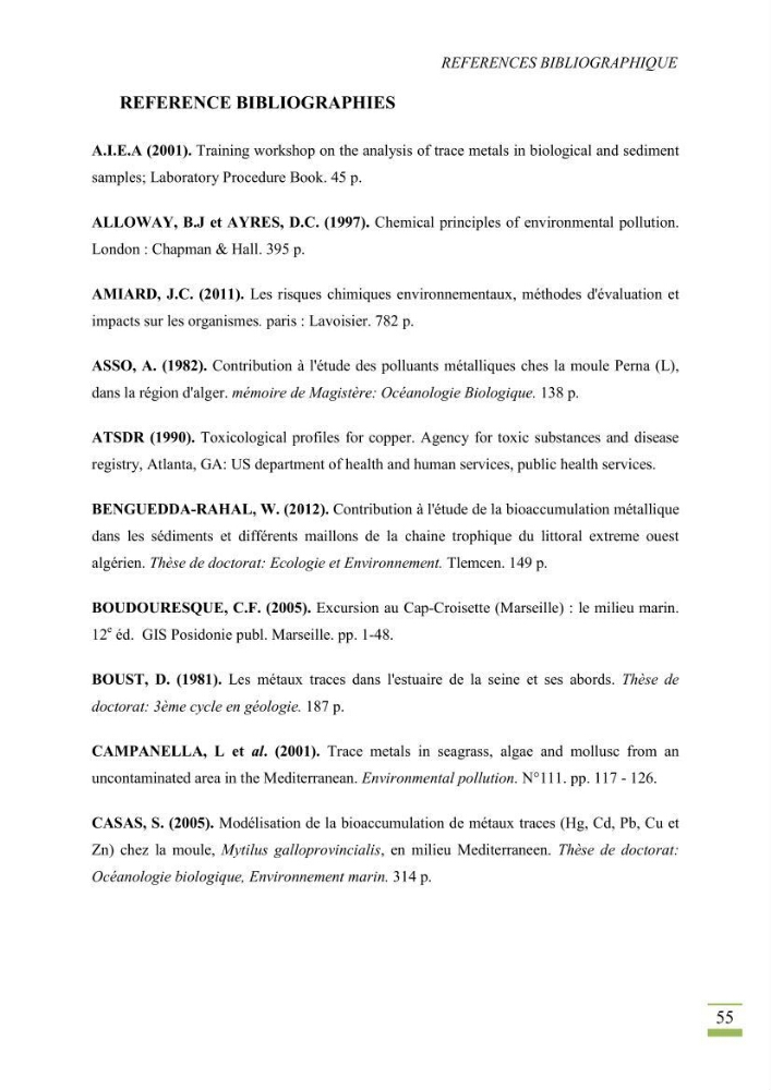 Bioaccumulation des métaux lourds chez Patella sp