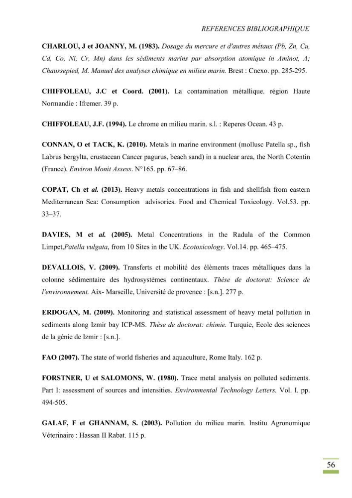 Bioaccumulation des métaux lourds chez Patella sp