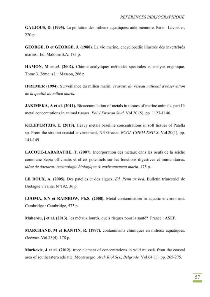 Bioaccumulation des métaux lourds chez Patella sp