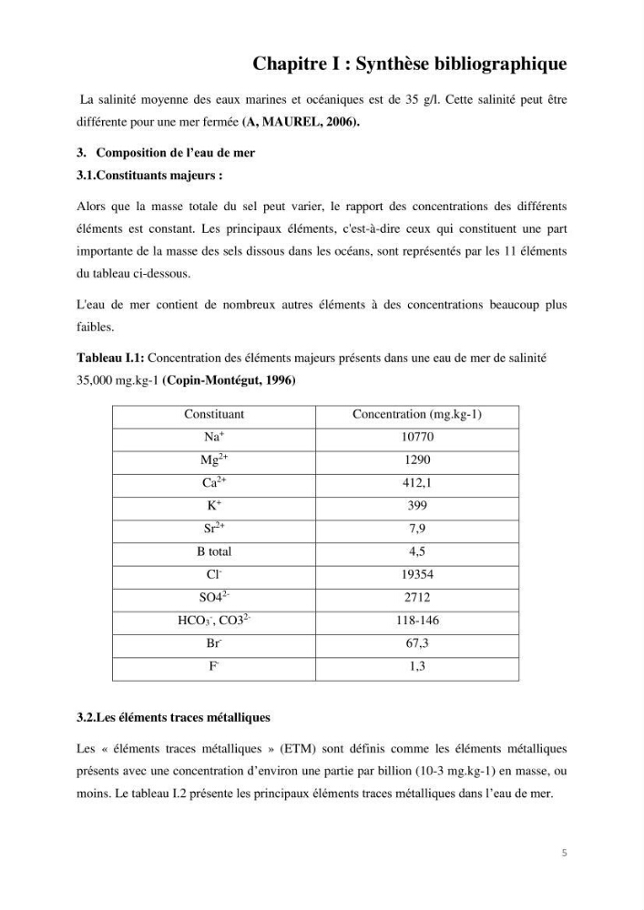 Etude de procédés et suivi du processus de dessalement des eaux de mer cas station Fouka marine