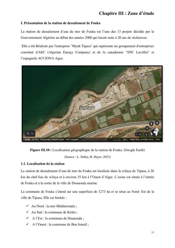 Etude de procédés et suivi du processus de dessalement des eaux de mer cas station Fouka marine