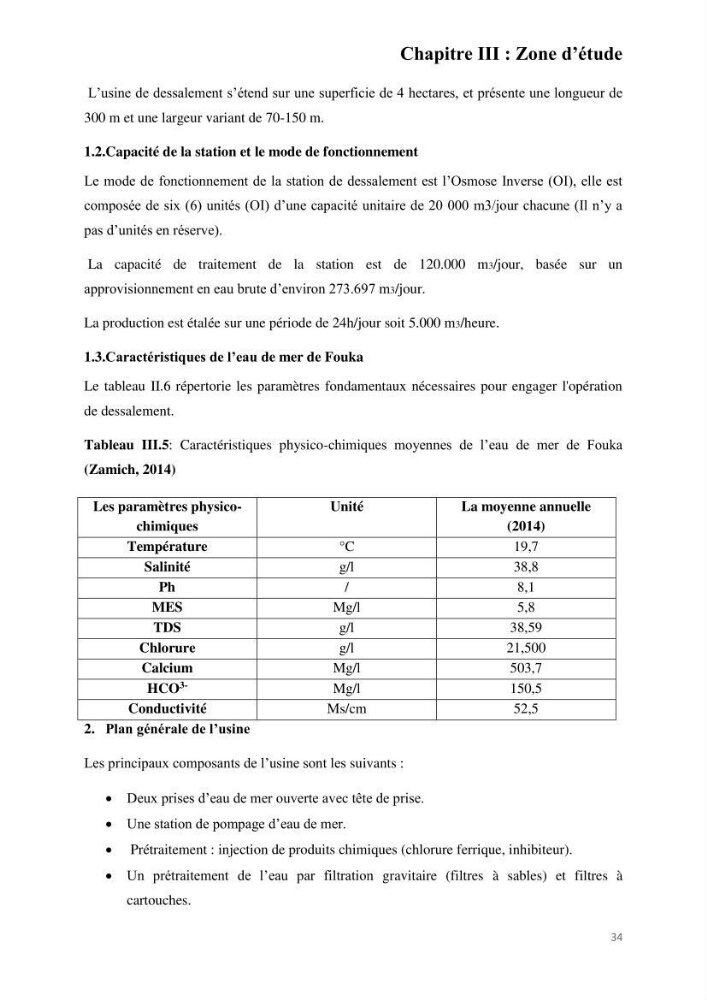 Etude de procédés et suivi du processus de dessalement des eaux de mer cas station Fouka marine