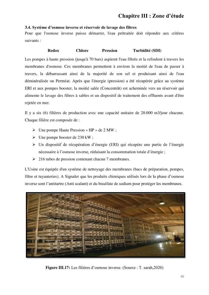 Etude de procédés et suivi du processus de dessalement des eaux de mer cas station Fouka marine