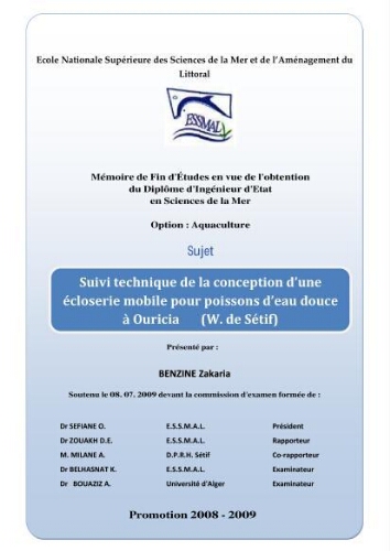 Suivi technique de la conception d'une écoloserie mobile pour poissons d'eau douce à Ouricia (W de Sétif) Suivi technique de la conception d'une écoloserie mobile pour poissons d'eau douce à Ouricia (W de Sétif)