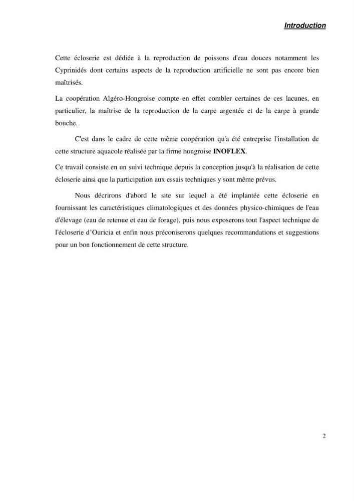 Suivi technique de la conception d\'une écoloserie mobile pour poissons d\'eau douce à Ouricia (W de Sétif)