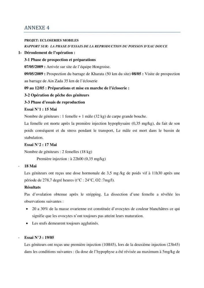 Suivi technique de la conception d\'une écoloserie mobile pour poissons d\'eau douce à Ouricia (W de Sétif)