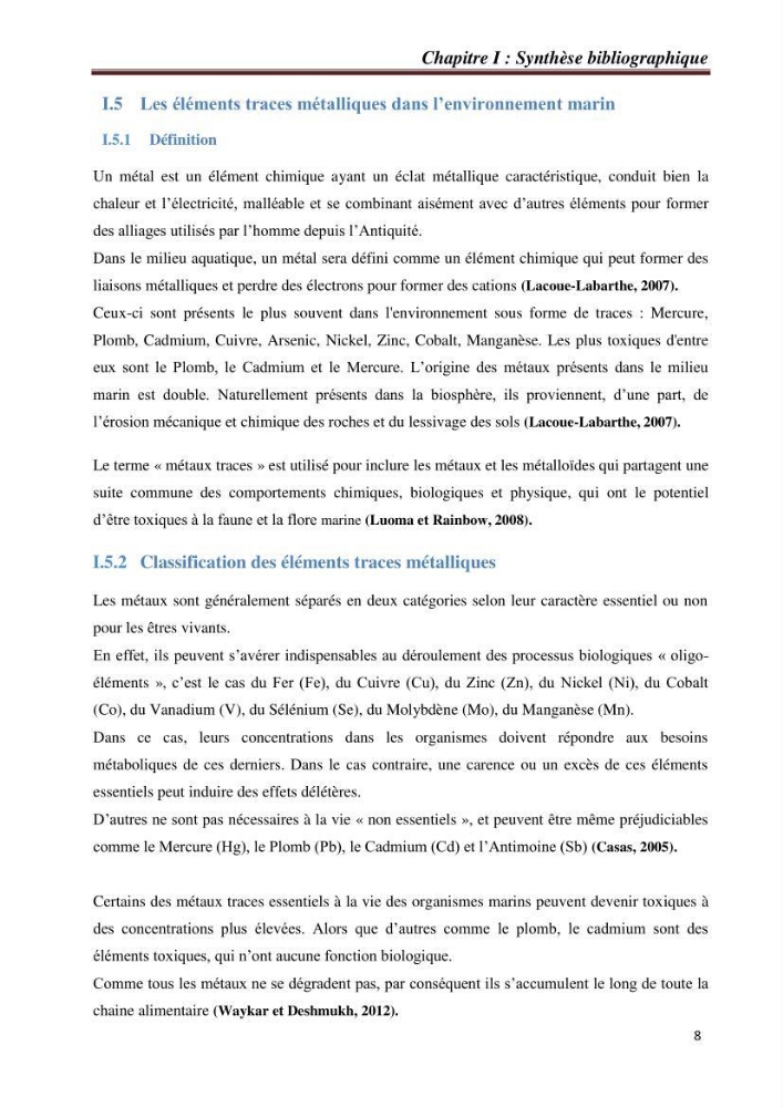 Bioaccumulation des métaux traces chez les moules de la côte algéroise: