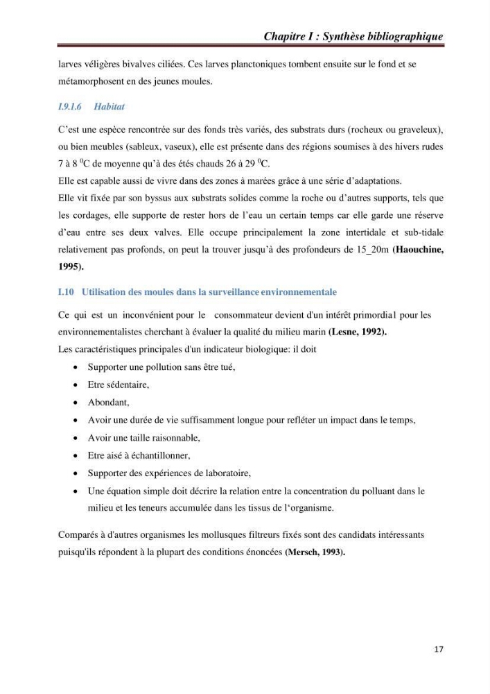 Bioaccumulation des métaux traces chez les moules de la côte algéroise: