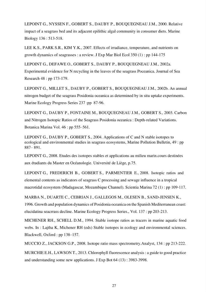 Etude écophysiologique de Posidonia oceanica (L.) Delile: mise en relation entre les contenus élémentaires en carbone et en azote et leurs rapports isotopiques, la photosynthèse et la biométrie