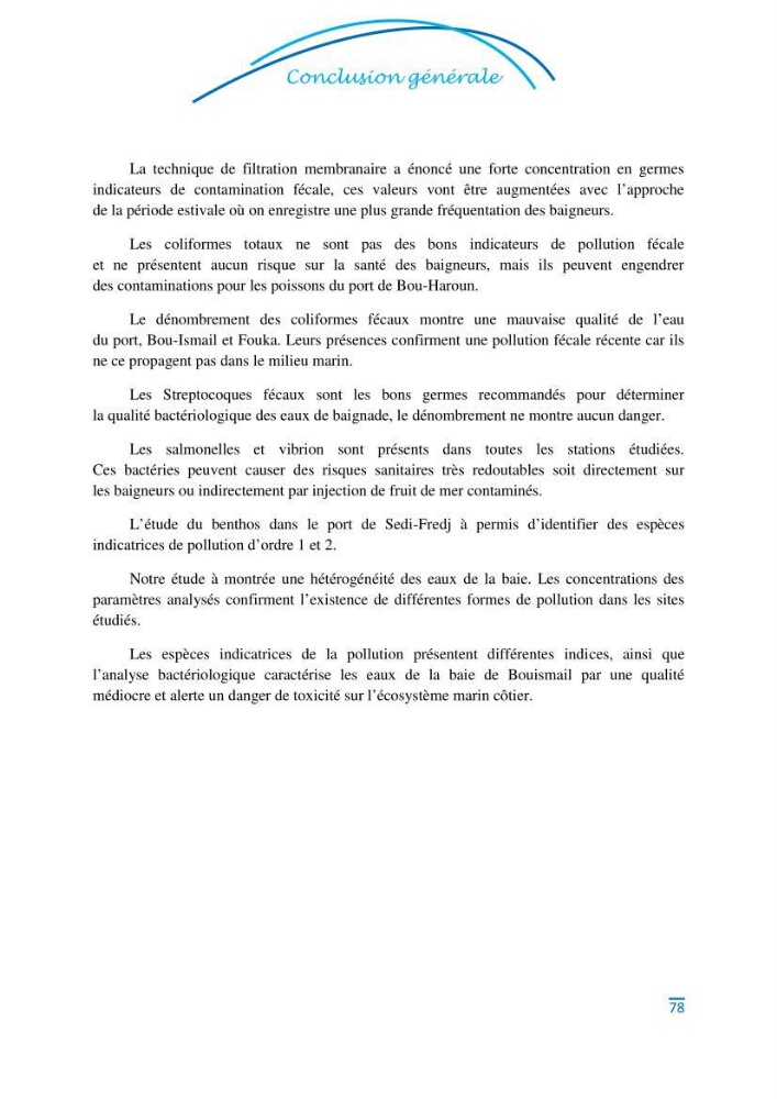 Impact des eaux usées et des embouchures des oueds sur la qualité des eaux de la baie de BouIsmail: