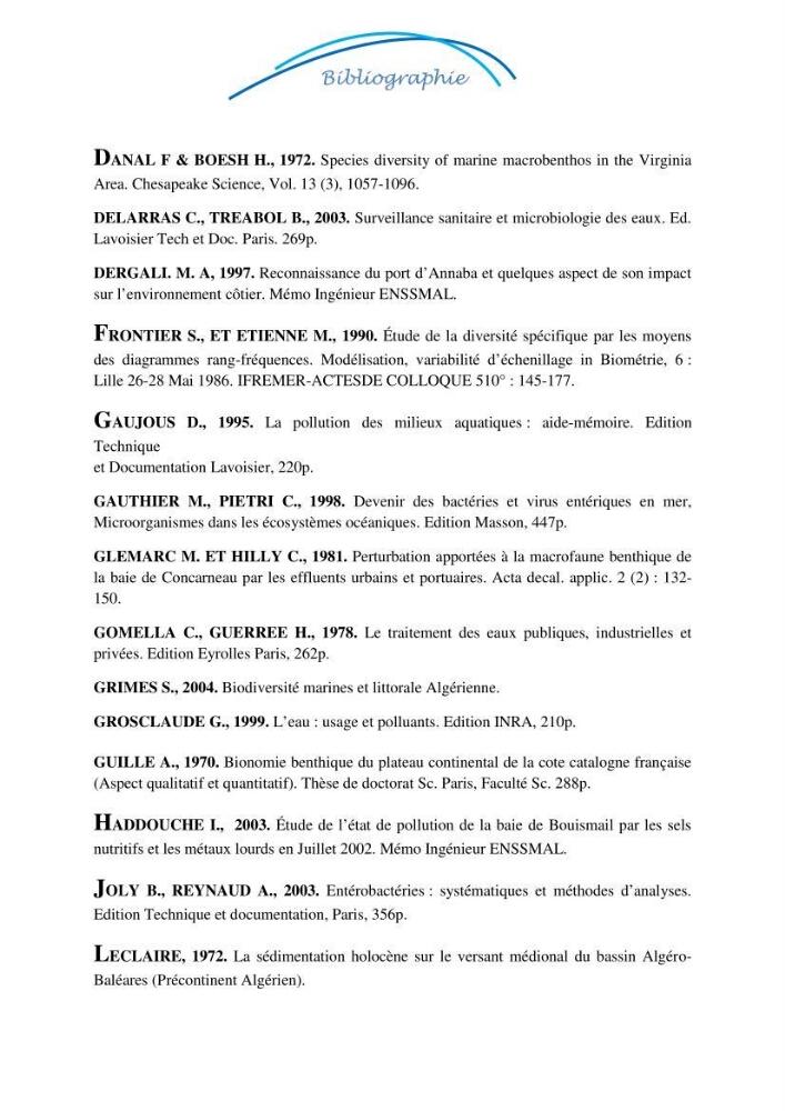 Impact des eaux usées et des embouchures des oueds sur la qualité des eaux de la baie de BouIsmail: