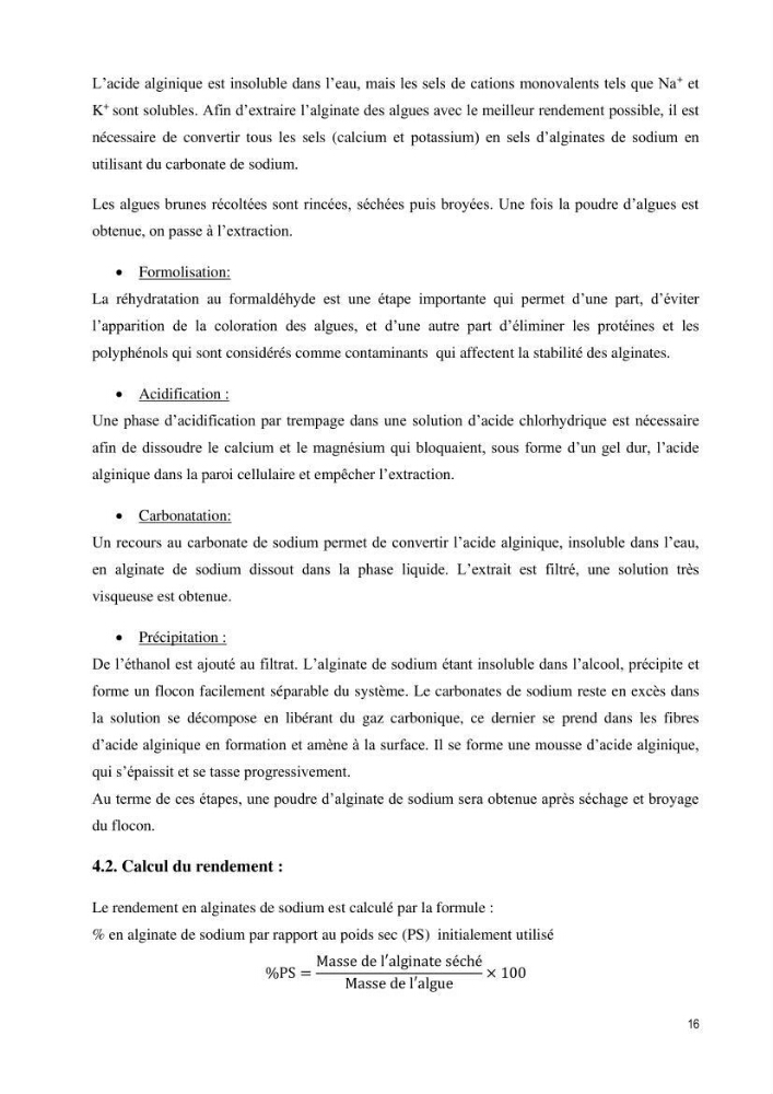 Extraction et purification des alginates à partir d\'une source marine \' algues brunes\' aux possibilités industrielles