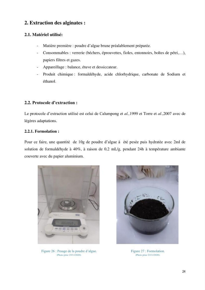Extraction et purification des alginates à partir d\'une source marine \' algues brunes\' aux possibilités industrielles