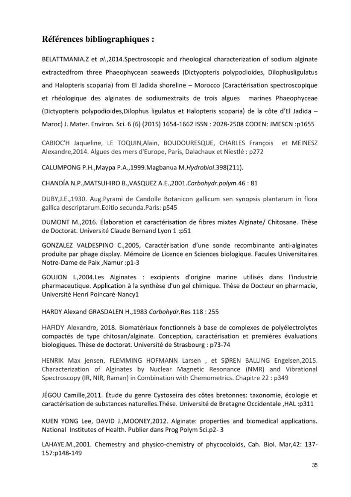 Extraction et purification des alginates à partir d\'une source marine \' algues brunes\' aux possibilités industrielles