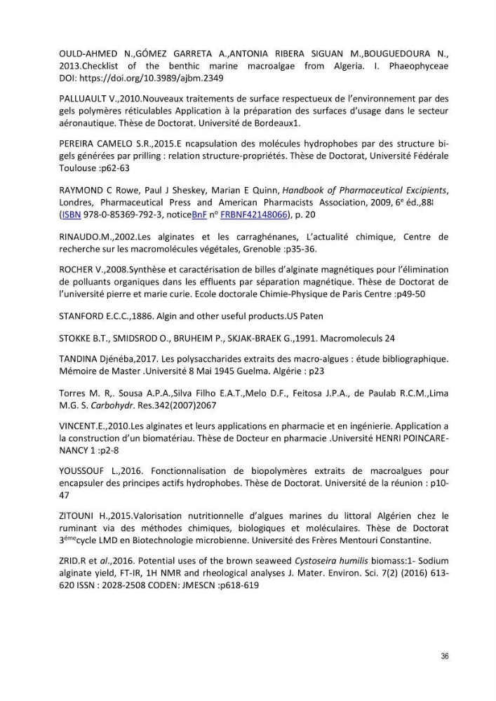 Extraction et purification des alginates à partir d\'une source marine \' algues brunes\' aux possibilités industrielles