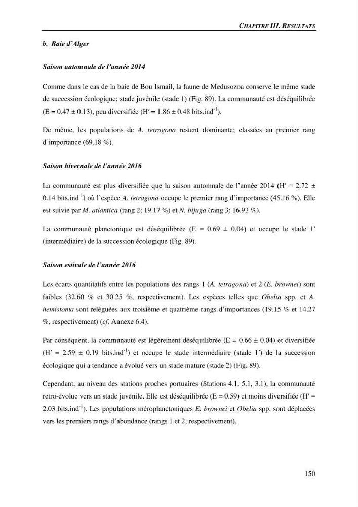 Peuplements de medusozoa des cots algeriennes : biodiversite,distribution quantitative et intractions au reseau trophique pelaique
